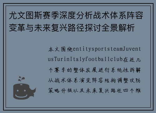 尤文图斯赛季深度分析战术体系阵容变革与未来复兴路径探讨全景解析